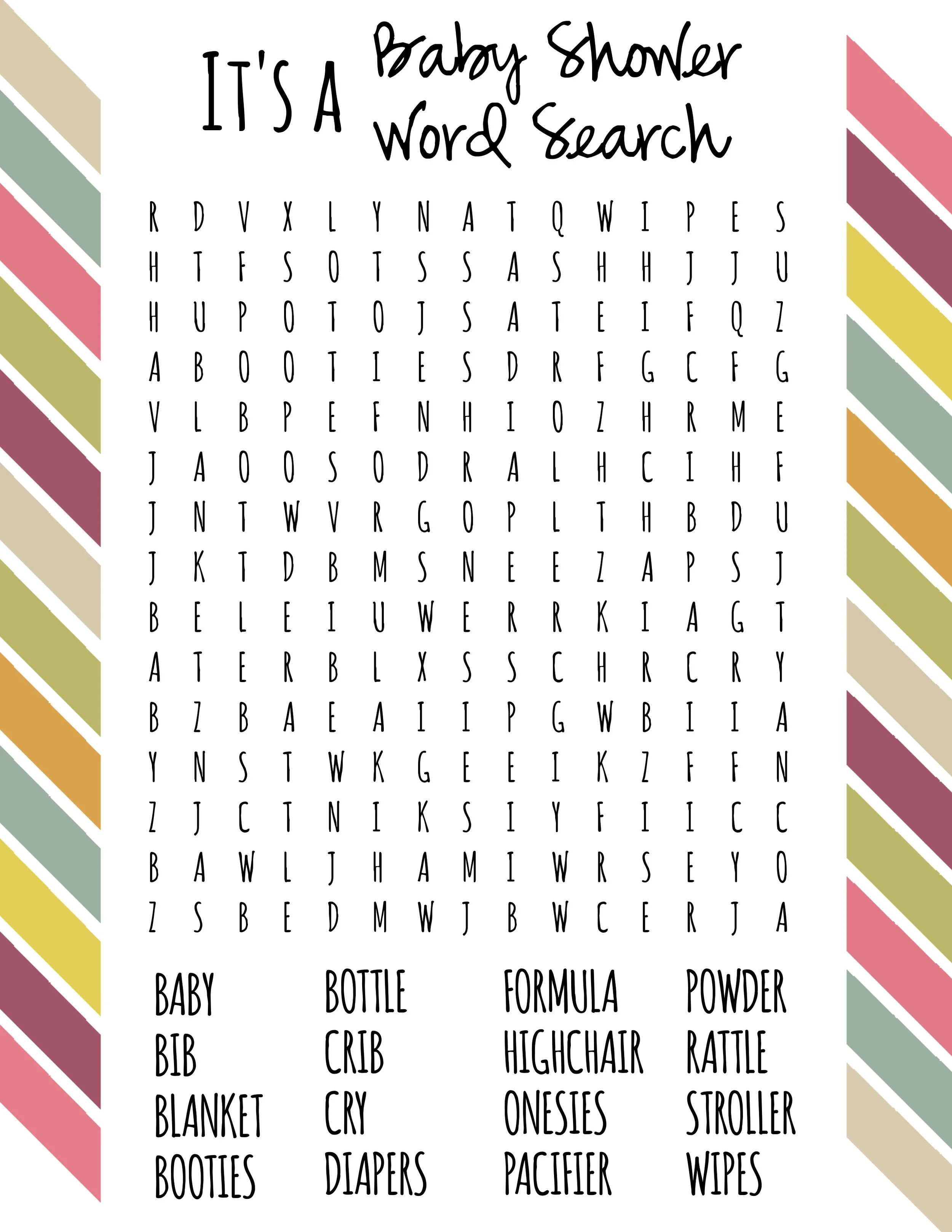 Free printable baby 2024 shower word search